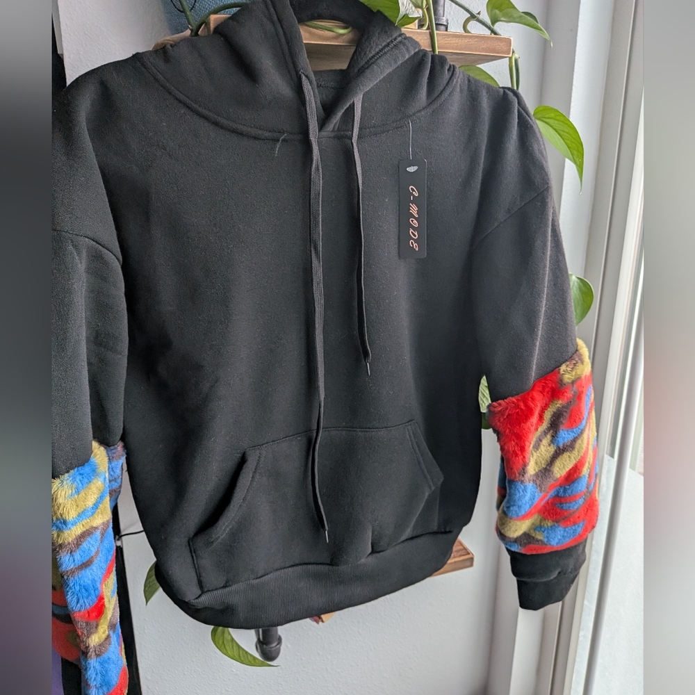 NWT C-MODE Statement Hoodie | Faux Fur “Monster” Sleeves | Y2K Streetwear